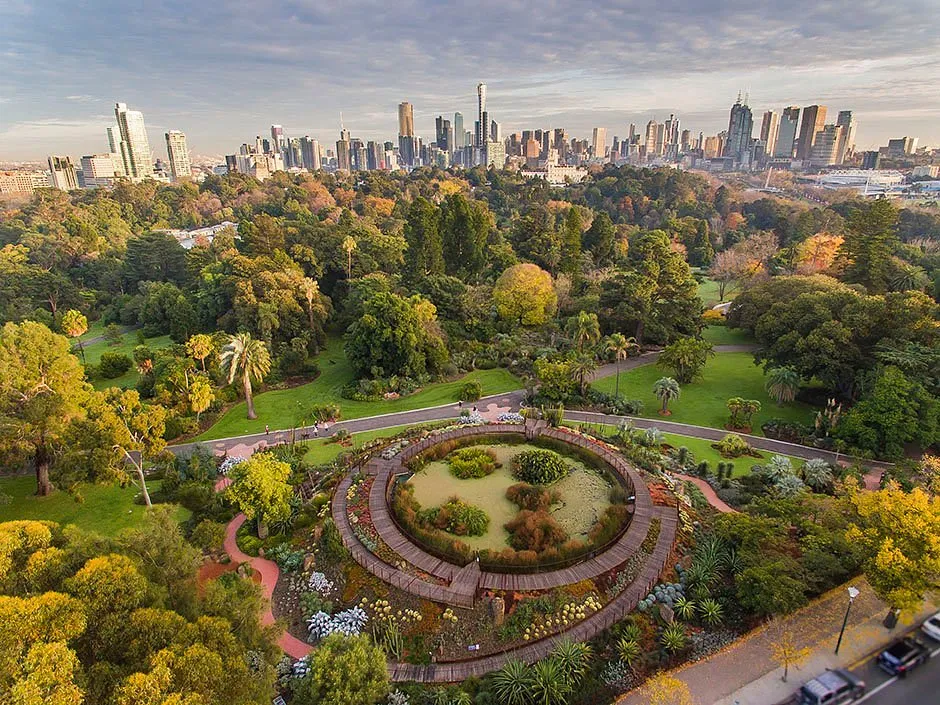 Royal Botanic Gardens with the Melbourne skyline beyond