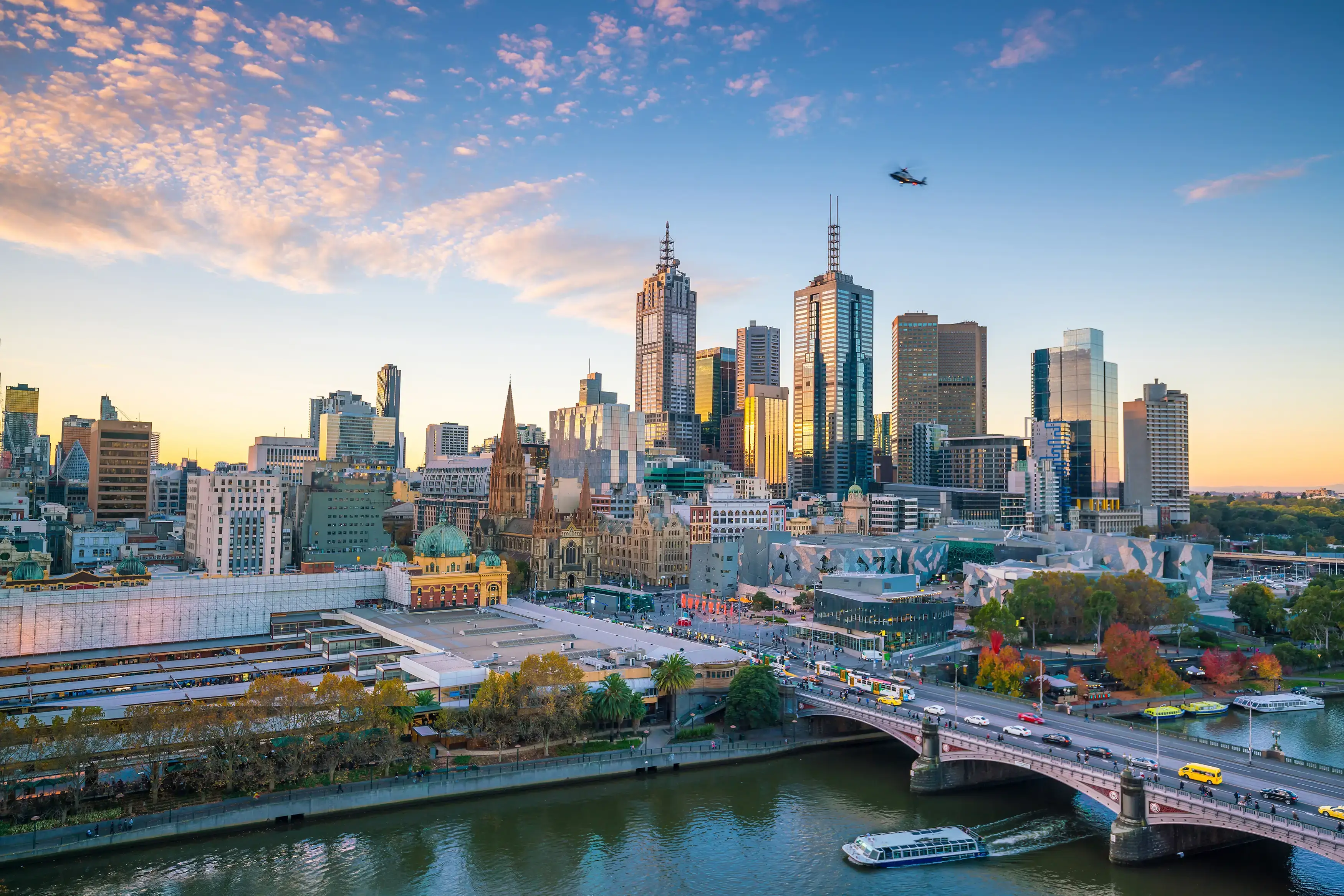 Melbourne city skyline at twilight